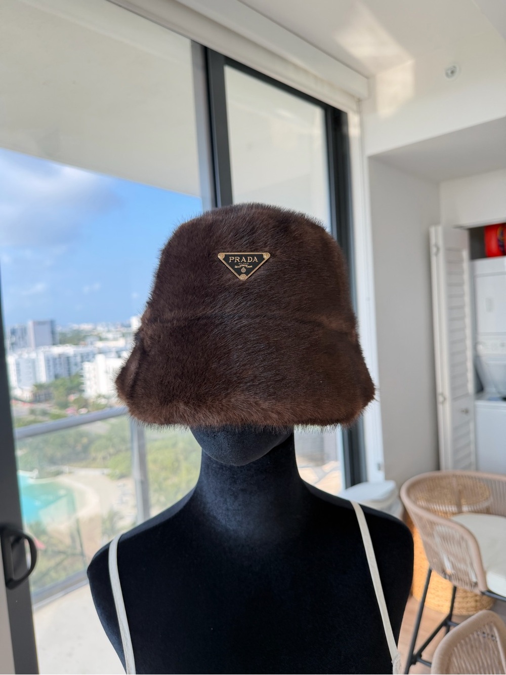 Prada Brown (synthetic) Faux Fur Bucket Hat - one size - new - no tags - Picture 6 of 16